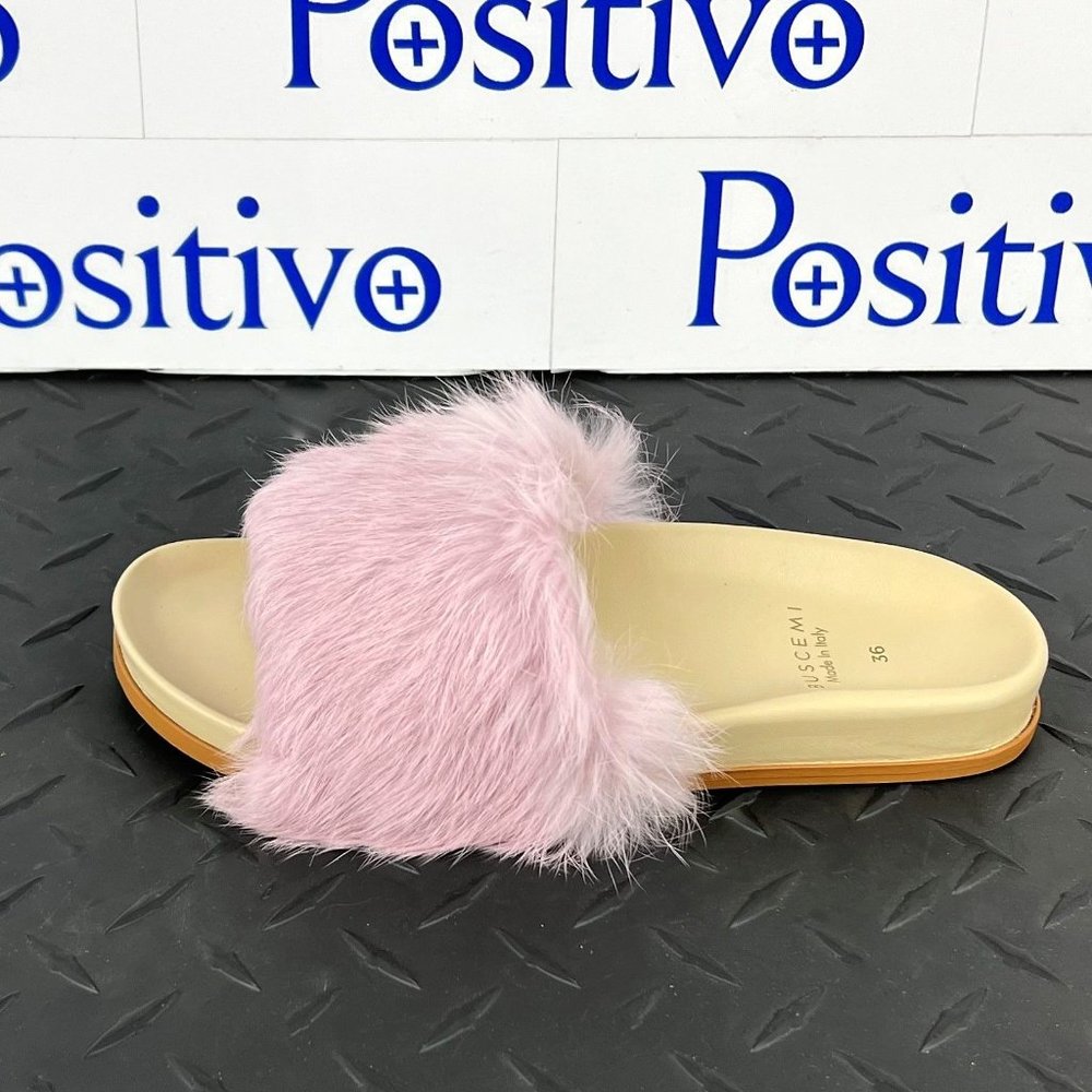 Buscemi Slide Fur Clot Pink Leather Slippers US 7 EU 37